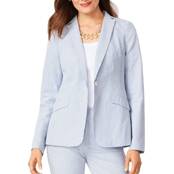 Talbots Lightweight Seersucker 1 Button Linen Blend Blazer Size 14W - Picture 1 of 8